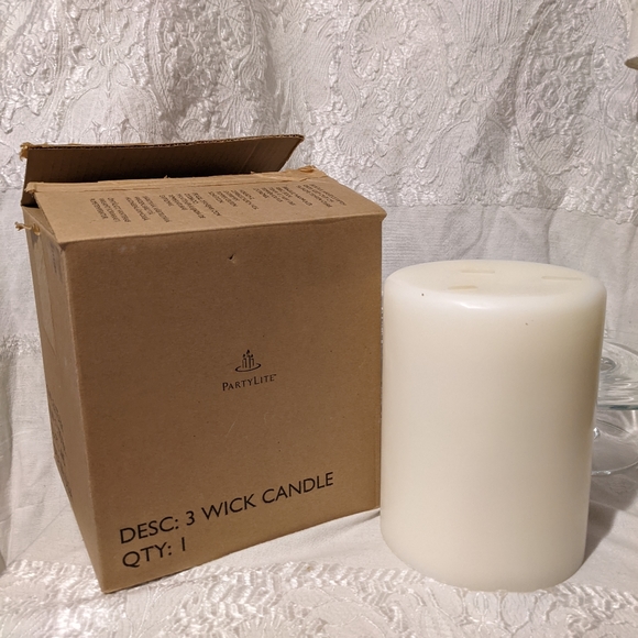 New PartLite 3 Wick unscented 6"x8" ivory pillar candle
